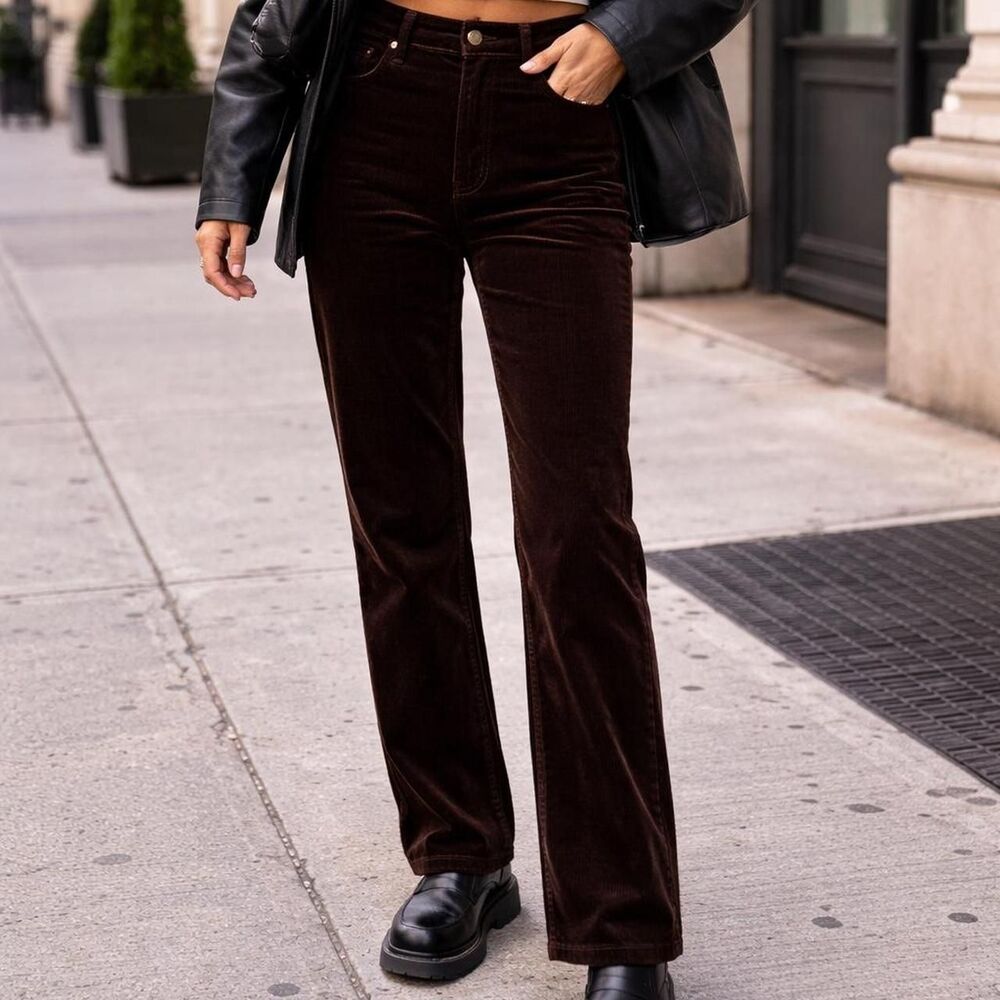 Edyson Brown Corduroy Straight Leg Trousers Pants Academia Minimalist Grunge